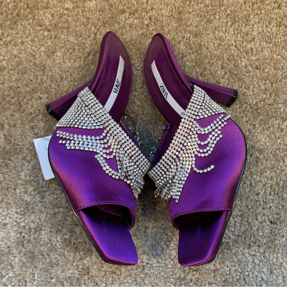 New Zara Purple Sparkly Rhinestone Heeled Sandals 3800/810 Size 6.5 7.5 8 9 - Picture 6 of 12